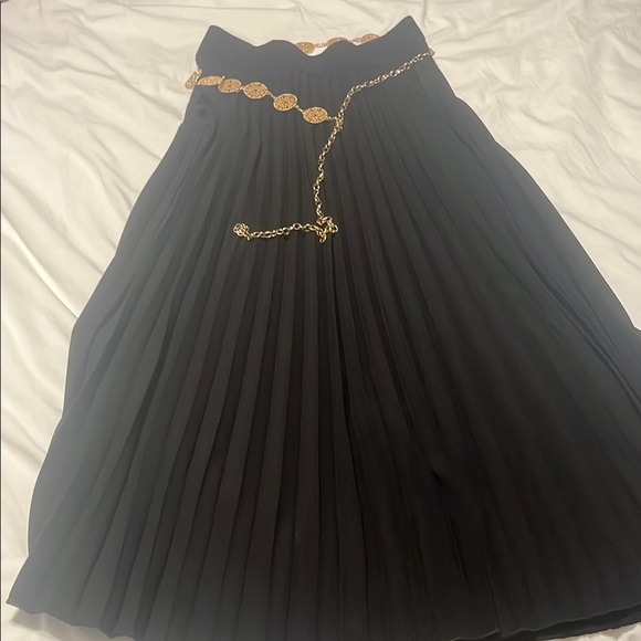Black Pleated Skirt with Gold Chain Detail - Picture 1 of 4